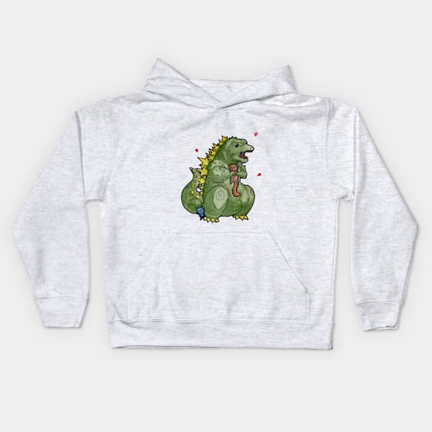 Godzilla loves Kittens Kids Hoodie by UntidyVenus